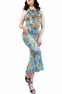 fun daisies velvet halter tango dress with back slit - Atelier Vertex