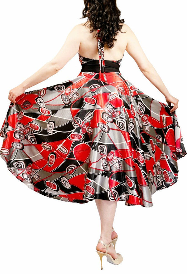 red abstract full skirt maxi tango dress - Atelier Vertex