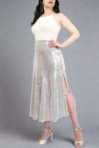 white gold & velvet STELLA tango dress with slits - Atelier Vertex