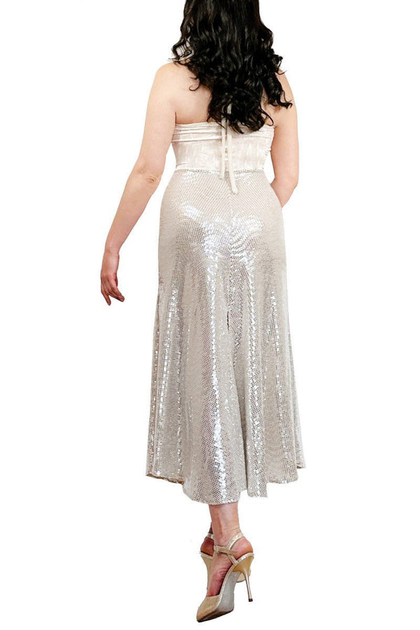 white gold & velvet STELLA tango dress with slits - Atelier Vertex