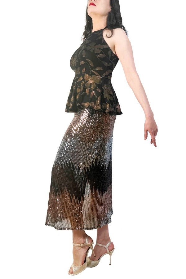 chevron ombre sequin tango skirt with side slit - Atelier Vertex