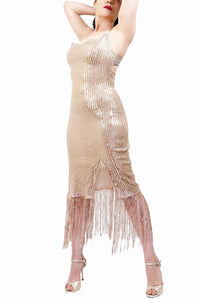 golden shimmy sequin AURORA tango dress with slits - Atelier Vertex