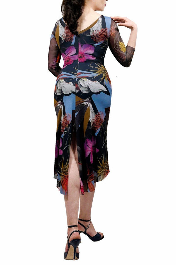 pink orchid NINA mesh tango dress with sleeves - Atelier Vertex
