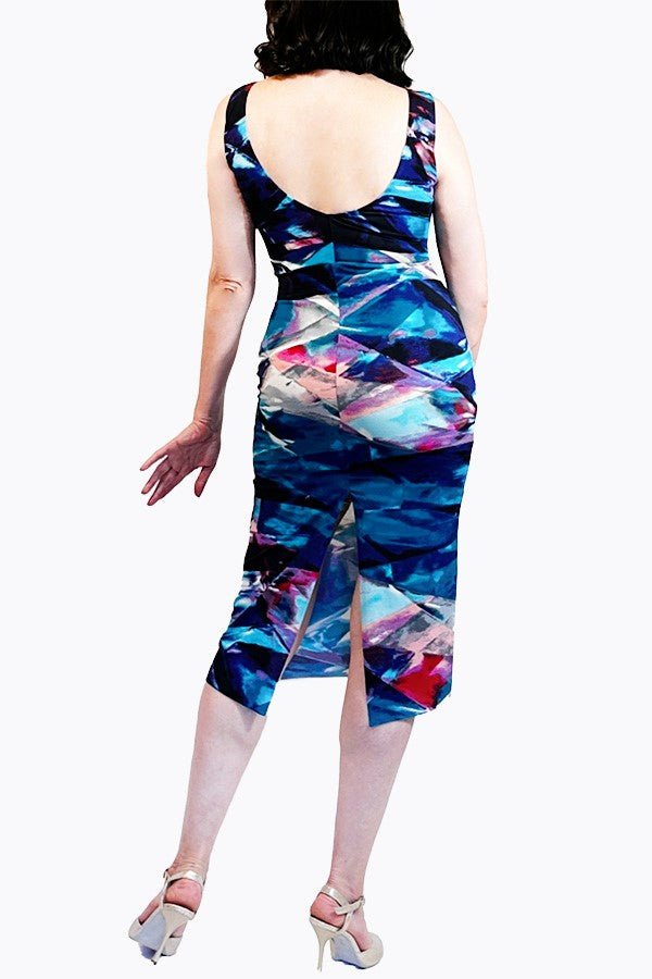 abstract blue tango dress with back slit - Atelier Vertex