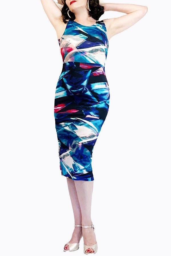 abstract blue tango dress with back slit - Atelier Vertex