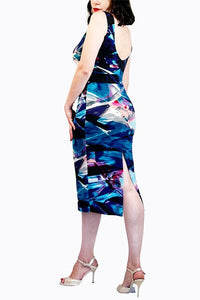 abstract blue tango dress with back slit - Atelier Vertex