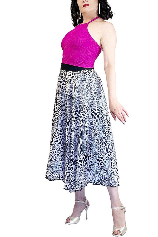 abstract cheetah satin full circle skirt with slits - Atelier Vertex