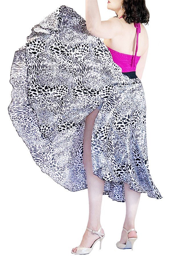 abstract cheetah satin full circle skirt with slits - Atelier Vertex