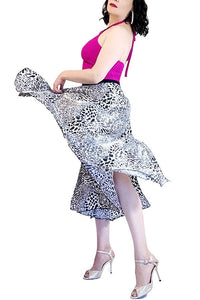 abstract cheetah satin full circle skirt with slits - Atelier Vertex