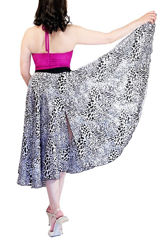 abstract cheetah satin full circle skirt with slits - Atelier Vertex