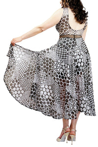abstract dots full skirt maxi tango dress with slit - Atelier Vertex
