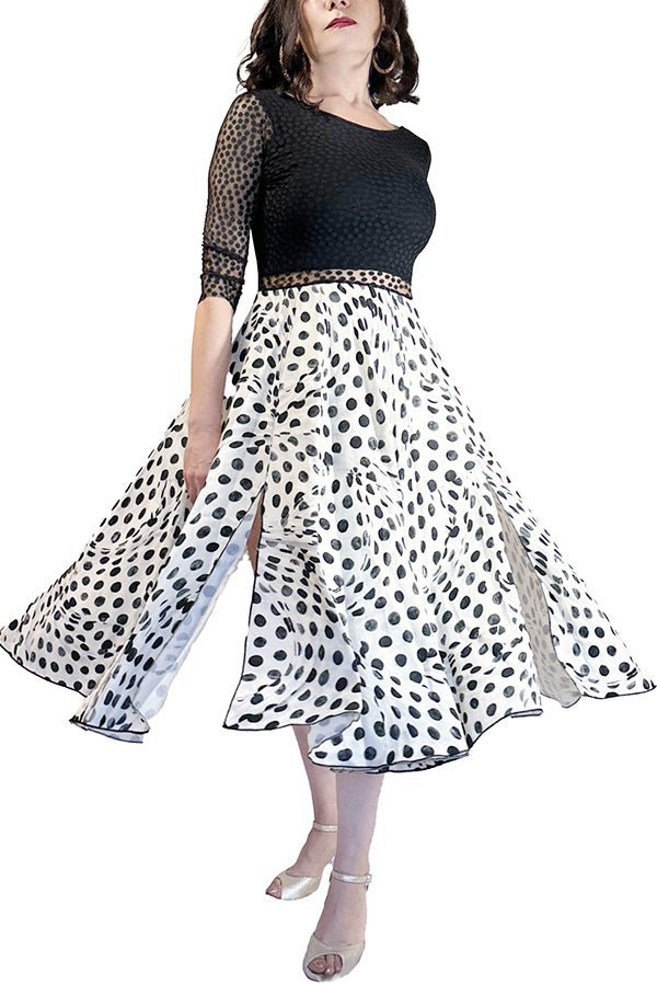 abstract dots full skirt maxi tango dress with slit - Atelier Vertex