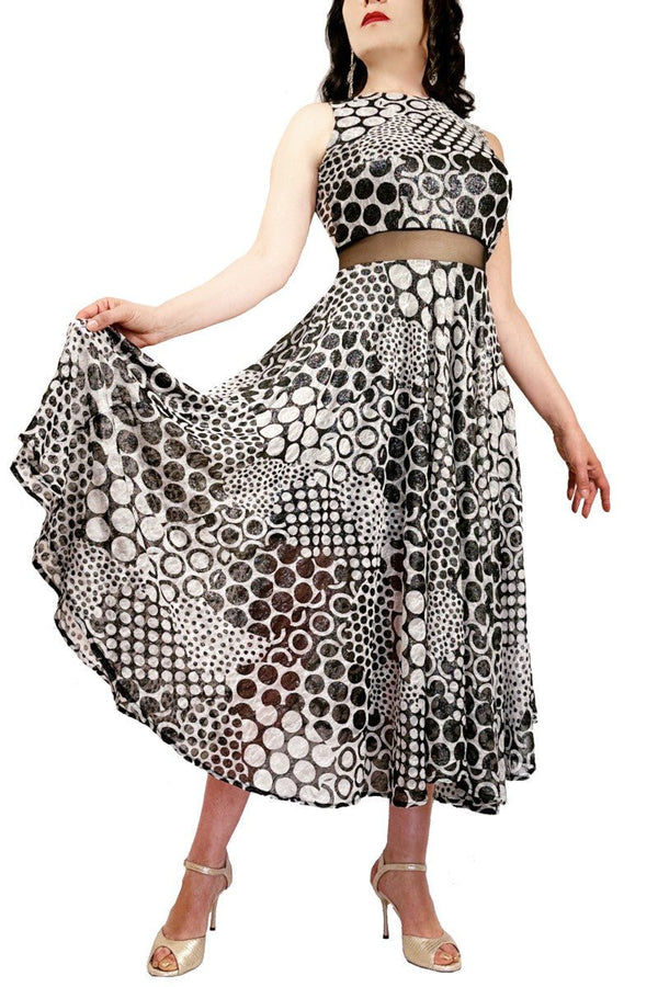 abstract dots full skirt maxi tango dress with slit - Atelier Vertex