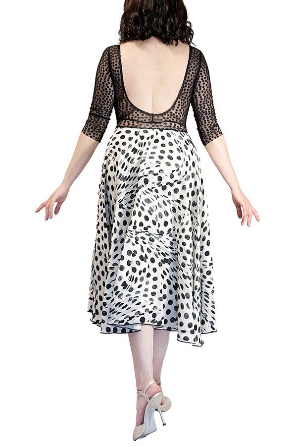 abstract dots full skirt maxi tango dress with slit - Atelier Vertex