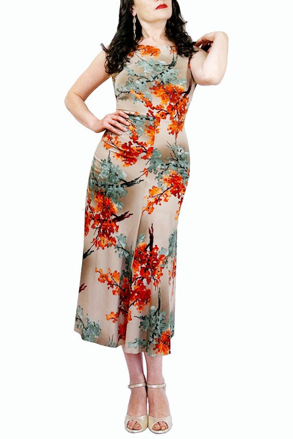 abstract floral chiffon STELLA tango dress with 4 slits - Atelier Vertex