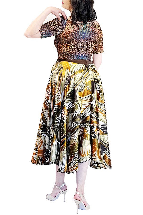 abstract print satin full circle skirt with slits - Atelier Vertex