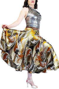 abstract print satin full circle skirt with slits - Atelier Vertex