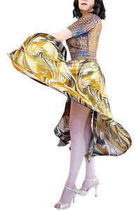 abstract print satin full circle skirt with slits - Atelier Vertex