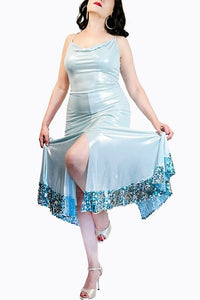 aqua blue & sequin STELLA tango dress with slits - Atelier Vertex