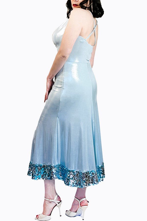 aqua blue & sequin STELLA tango dress with slits - Atelier Vertex