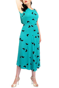 aqua & butterflies chiffon STELLA tango dress with 4 slits - Atelier Vertex