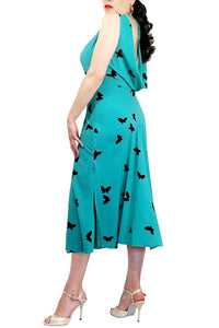 aqua & butterflies chiffon STELLA tango dress with 4 slits - Atelier Vertex