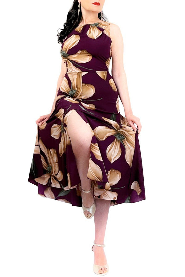 aubergine & magnolia chiffon STELLA tango dress with 4 slits - Atelier Vertex
