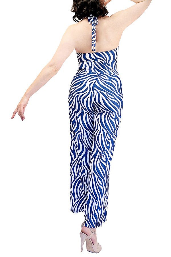 azure zebra wide - leg tango jumpsuit with adjustable ankle ties - Atelier Vertex