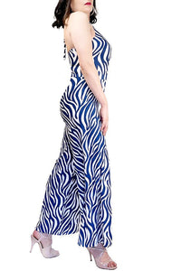 azure zebra wide - leg tango jumpsuit with adjustable ankle ties - Atelier Vertex