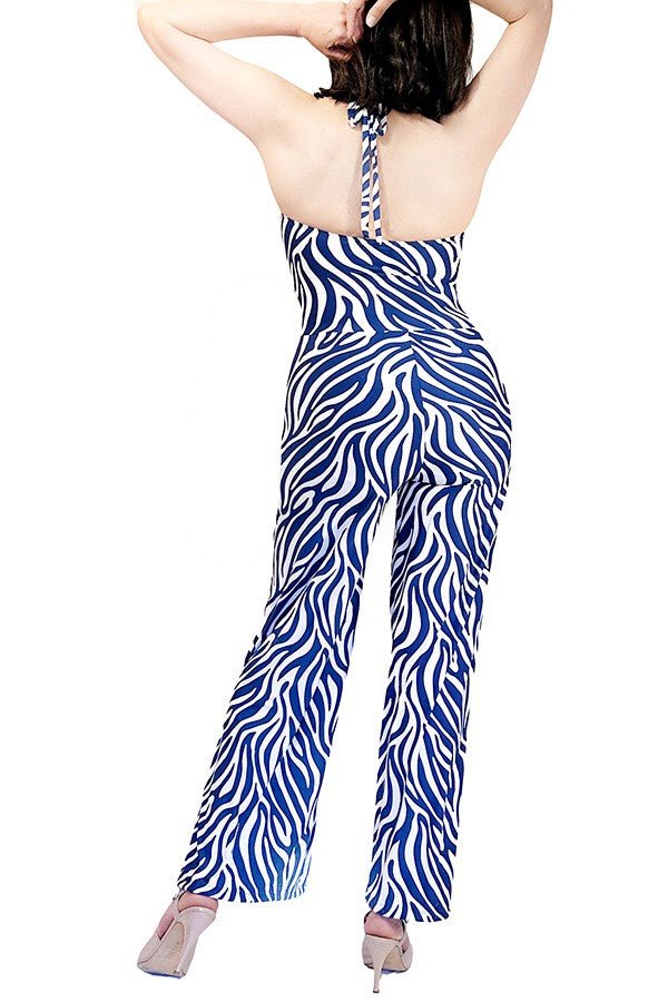 azure zebra wide - leg tango jumpsuit with adjustable ankle ties - Atelier Vertex