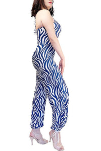 azure zebra wide - leg tango jumpsuit with adjustable ankle ties - Atelier Vertex