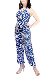 azure zebra wide - leg tango jumpsuit with adjustable ankle ties - Atelier Vertex