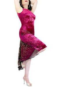 berry velvet & sequin LOLA tango dress with open back and tail - Atelier Vertex