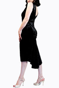 black crushed velvet LUNA tango dress with tail - Atelier Vertex