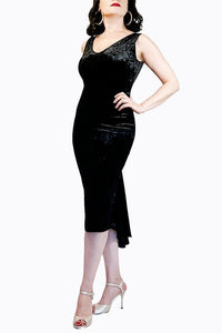 black crushed velvet LUNA tango dress with tail - Atelier Vertex