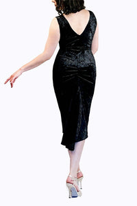 black crushed velvet LUNA tango dress with tail - Atelier Vertex