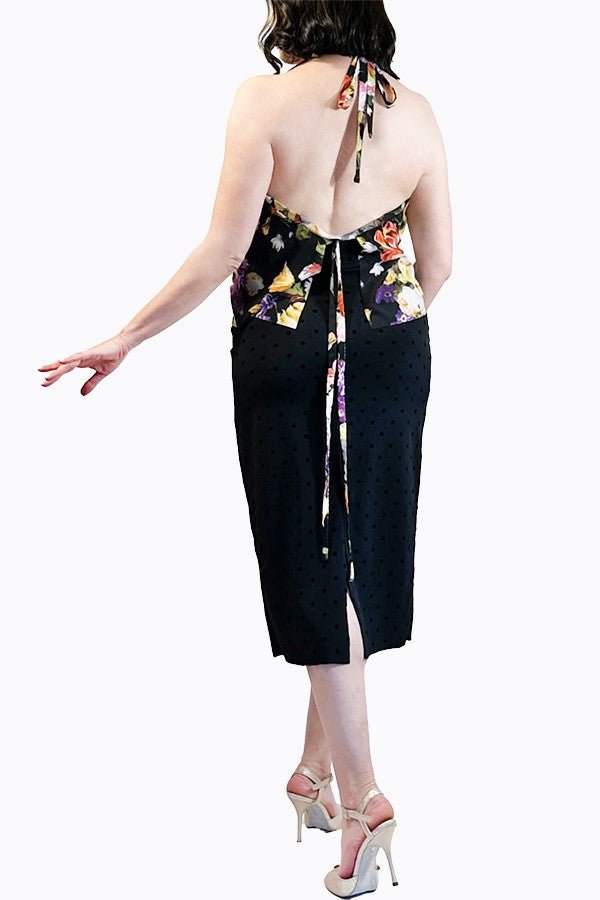 black dots pencil tango skirt with back slit - Atelier Vertex