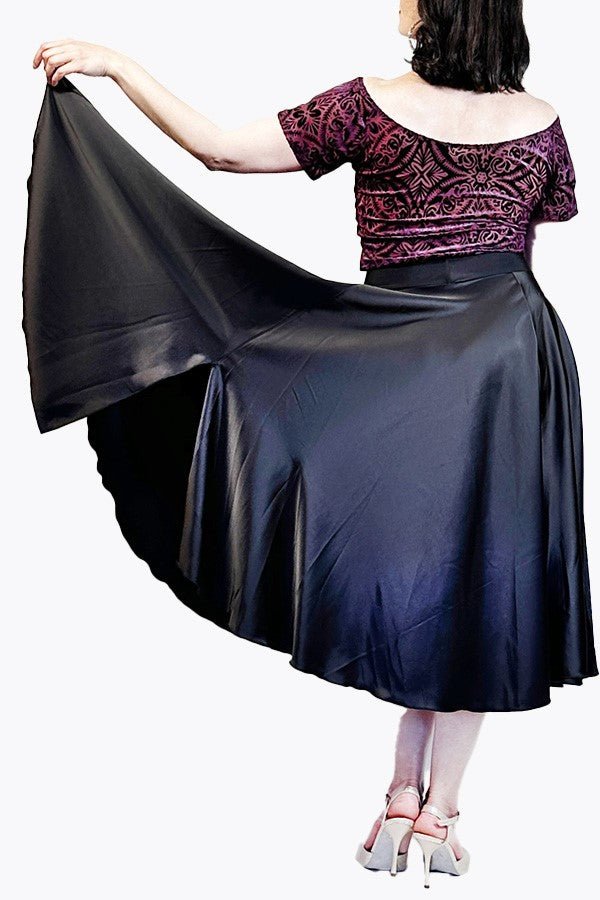 Black satin circle skirt best sale