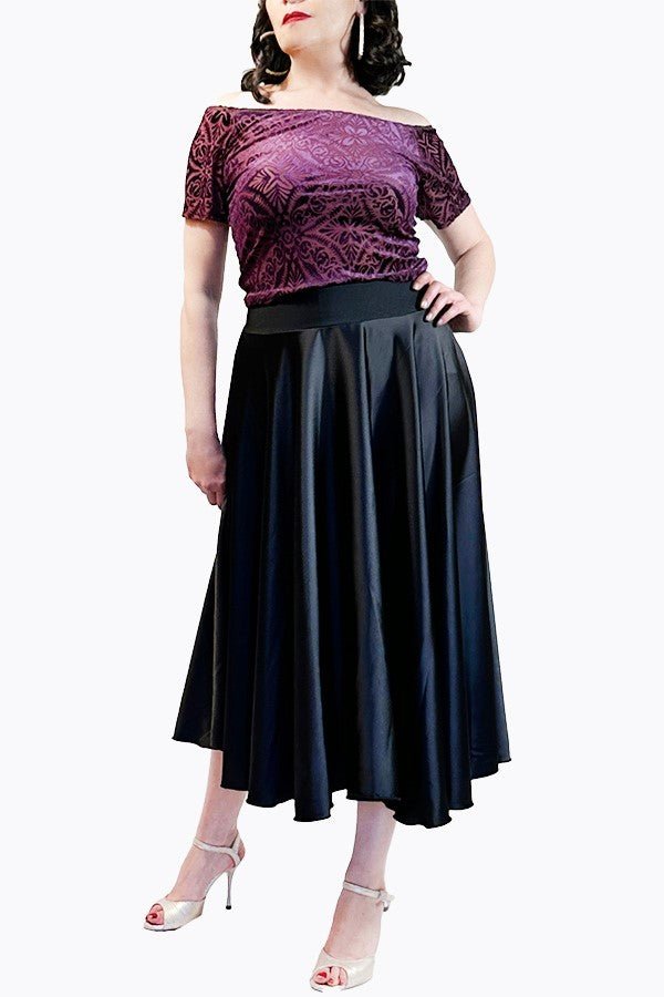 black satin full circle skirt with slits - Atelier Vertex