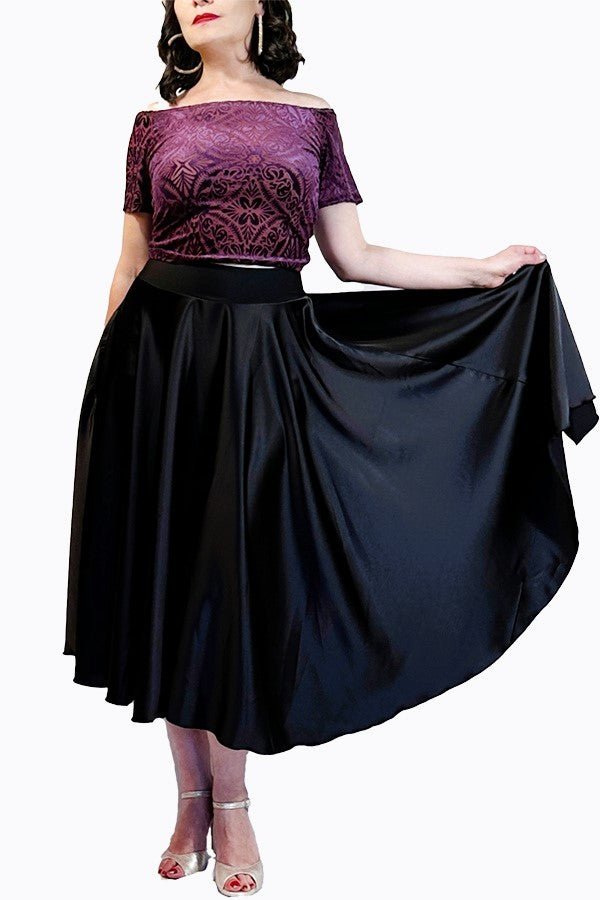 Black satin circle skirt best sale