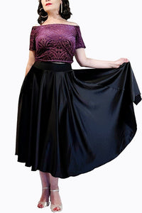 black satin full circle skirt with slits - Atelier Vertex