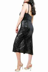 night sky iridescent sequin AURORA tango dress with slits