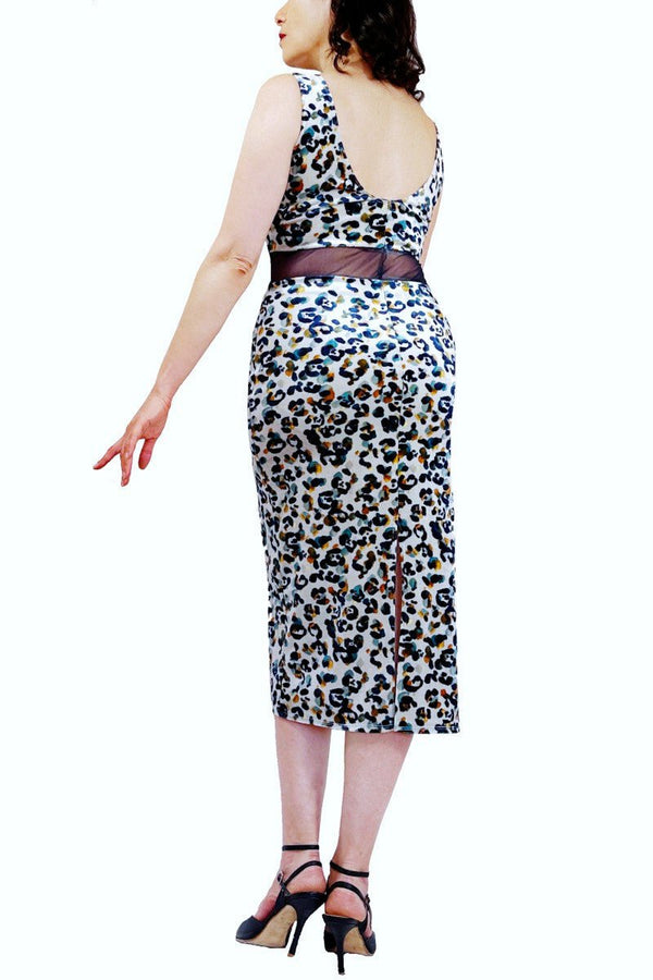 blue leopard velvet tango dress with mesh waistband - Atelier Vertex