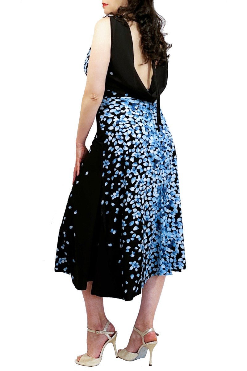 blue petals chiffon STELLA tango dress with 4 slits - Atelier Vertex