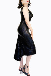 blue shimmer LUNA tango dress with tail - Atelier Vertex