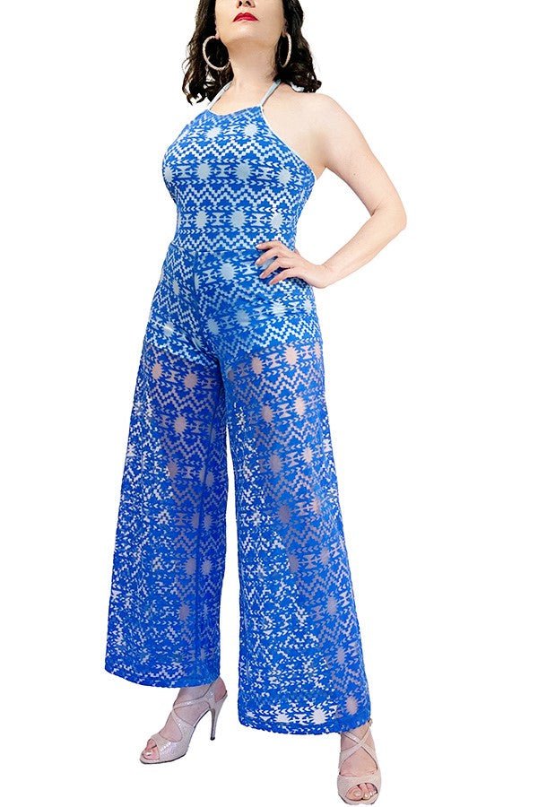 blue zig - zag halter tango jumpsuit - Atelier Vertex