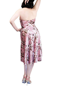 blush pink & floral velvet halter tango dress with open back and tail - Atelier Vertex