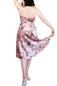 blush pink & floral velvet halter tango dress with open back and tail - Atelier Vertex