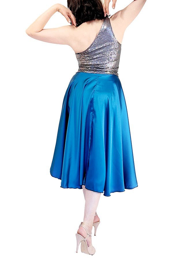 brilliant teal satin full circle skirt with slits - Atelier Vertex