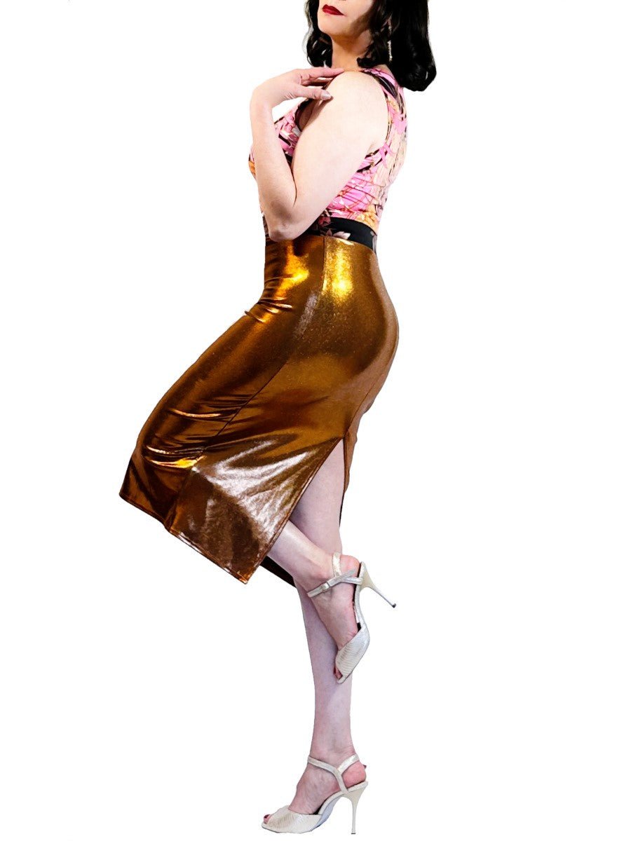 bronze tank tango dress with back slit - Atelier Vertex